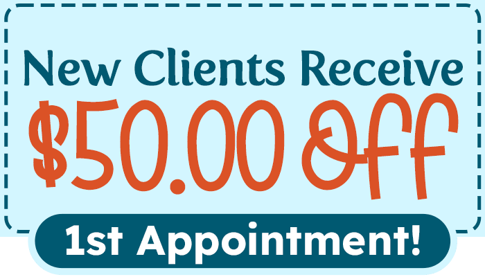 New clients recieve $50.00 off 1st appointment.